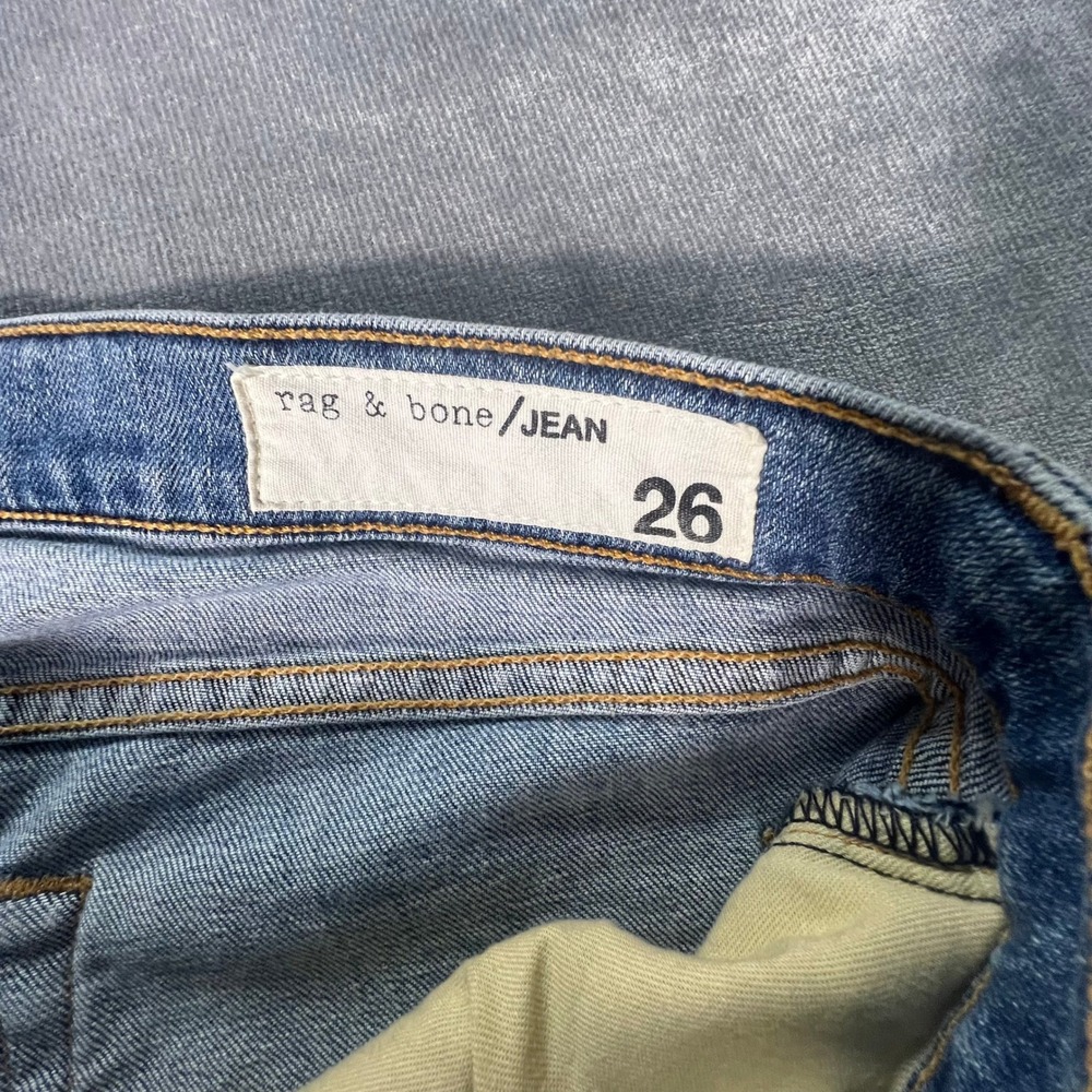 Rag & Bone June Dre Slim Boyfriend Jeans 26 Blue Distressed Raw Hem Denim - Picture 7 of 8